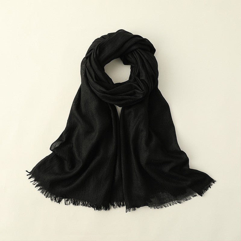 Solid Color Sun Protection Long Cotton And Linen Scarf