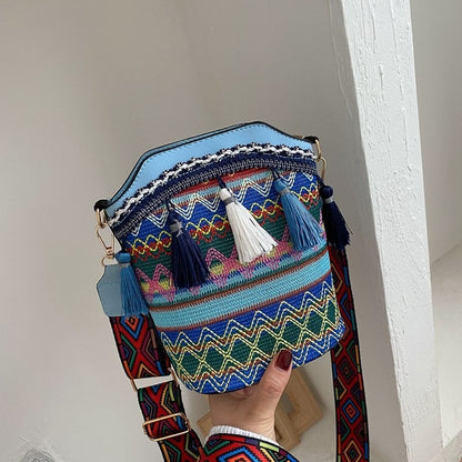 Print Soft Tasseled Multicolored One Shoulder Bag