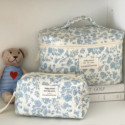 Blue Flower Simple Large Capacity Make Up Bag