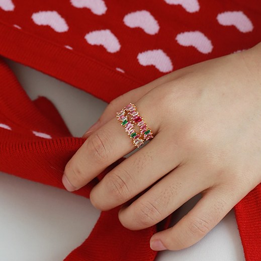 Colorful Zircon Layered Adjustable Ring