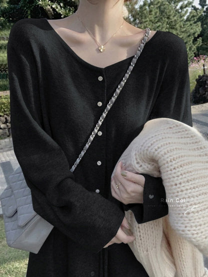 Original Solid Bandage Buttoned Sweater Dress