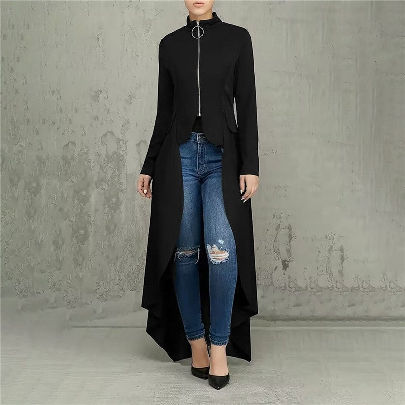 Stylish Irregular Long Sleeve Solid Color Trench Coat