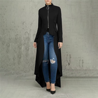 Stylish Irregular Long Sleeve Solid Color Trench Coat