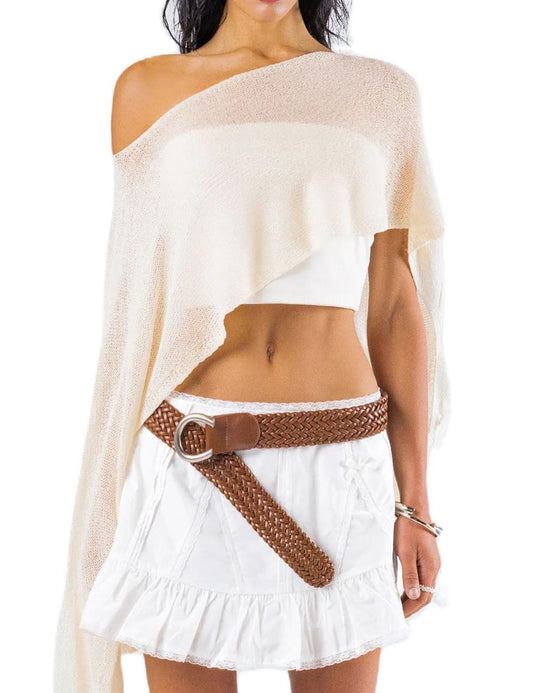 Solid Color Asymmetrical Shoulder Knit Top