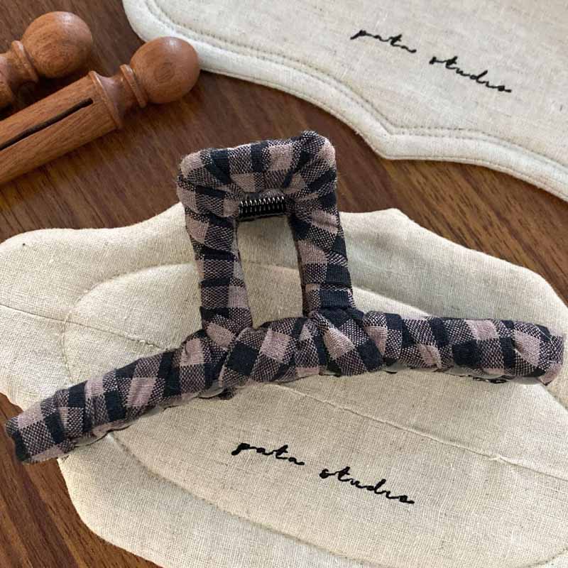 Vintage Checkered Fabric Hair Claw