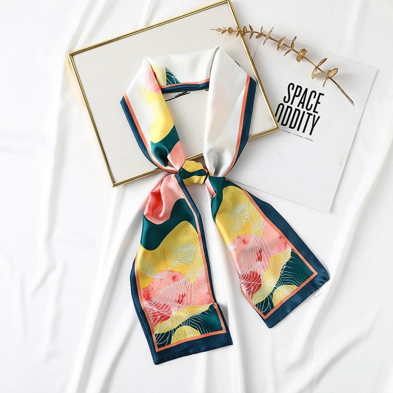 Printed Imitation Silk Long Tied Scarf