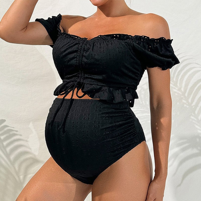 Maternity High Waist Solid Color Swimsuit