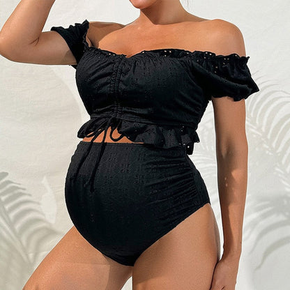 Maternity High Waist Solid Color Swimsuit