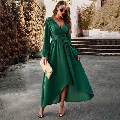 Solid Color Waisted Irregular Full Skirt Dress