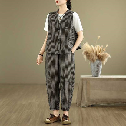 Striped Fashion Vest Loose Harem Pants Set