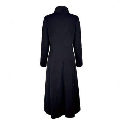 Solid Color Slim High Neck Waist Long Sleeve Dress