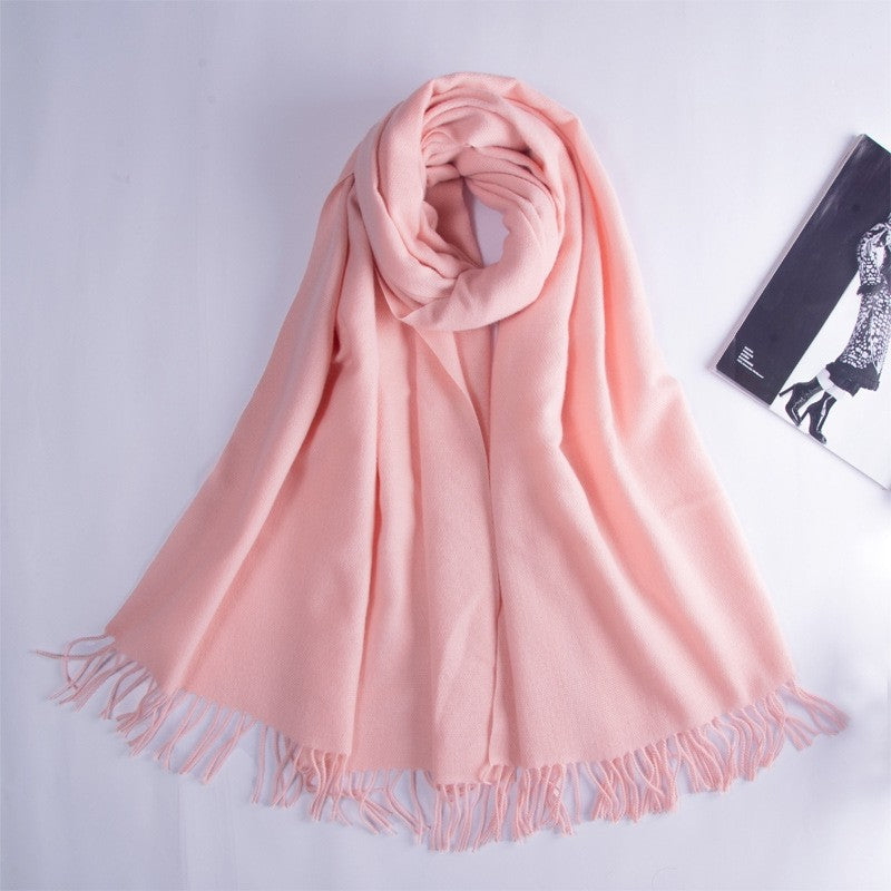 Solid Color Fringed Warm Scarf