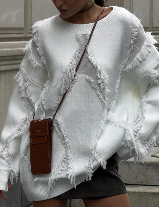 Vintage Loose Tassel Patchwork Pullover Sweater