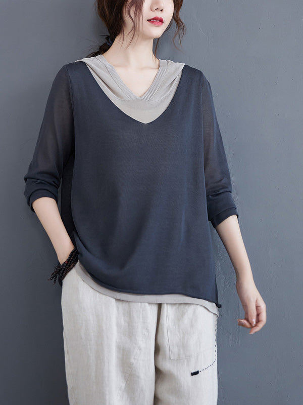 Original False Two Knitting T-Shirt Thin Sweater