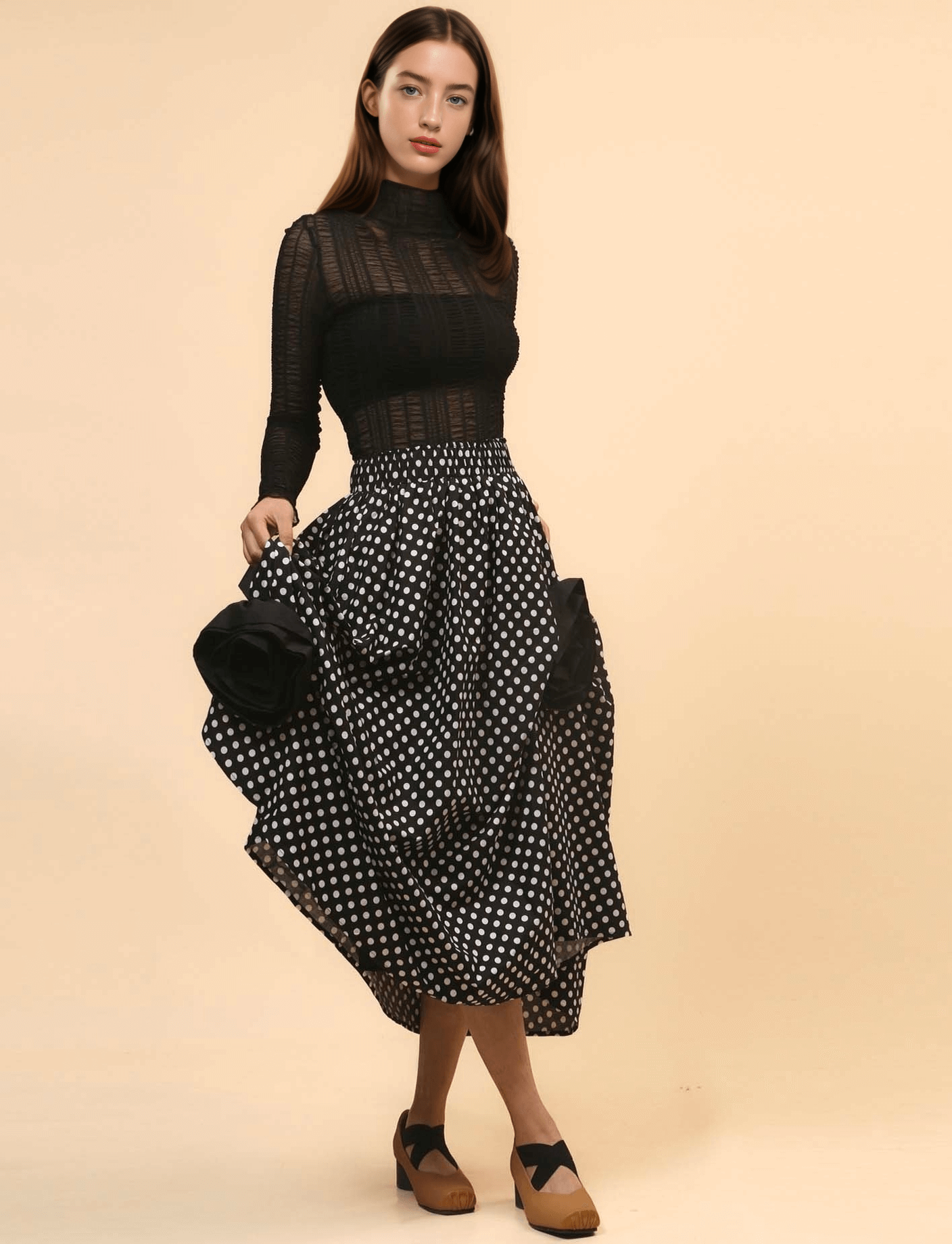 Irregular Hem Flower Decoration Midi Skirt