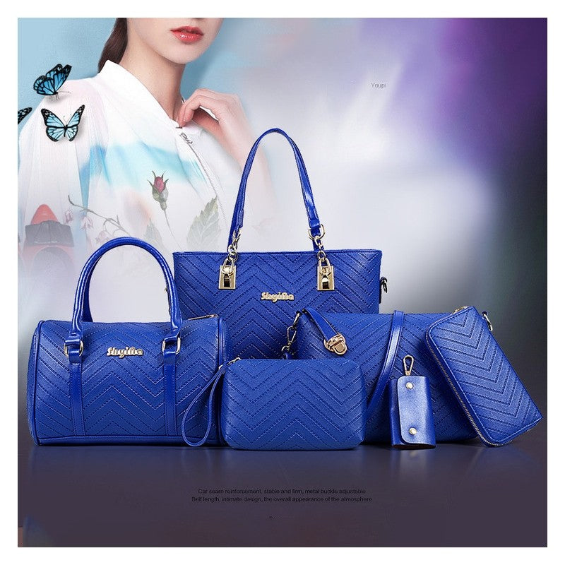 6-Piece Solid Color Embossed Handbag Set