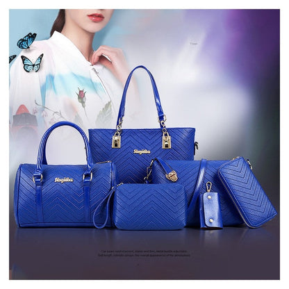 6-Piece Solid Color Embossed Handbag Set