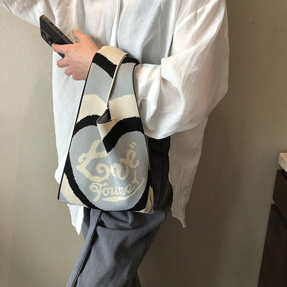 Knit Checkerboard Casual Tote Bag