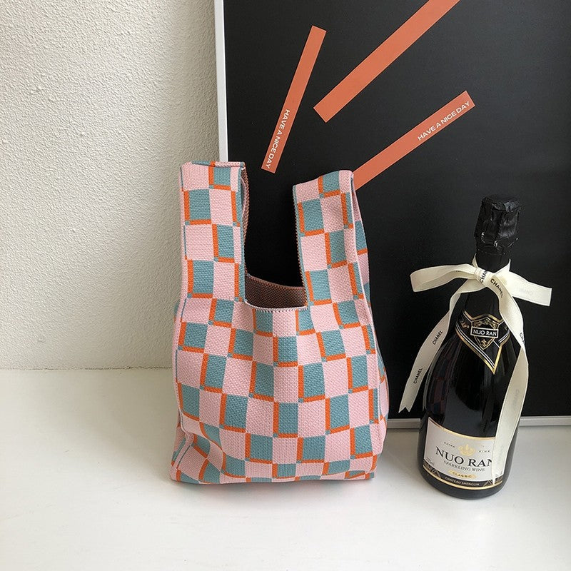 Knit Checkerboard Casual Tote Bag