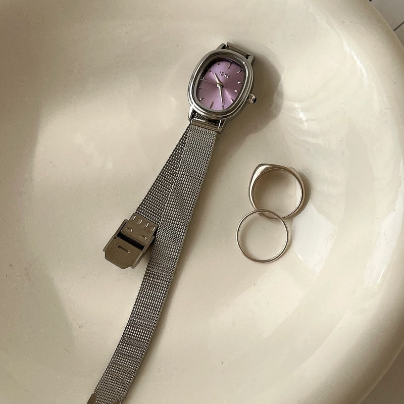 Oval Dial Milanese Mesh Strap Quartz Watch