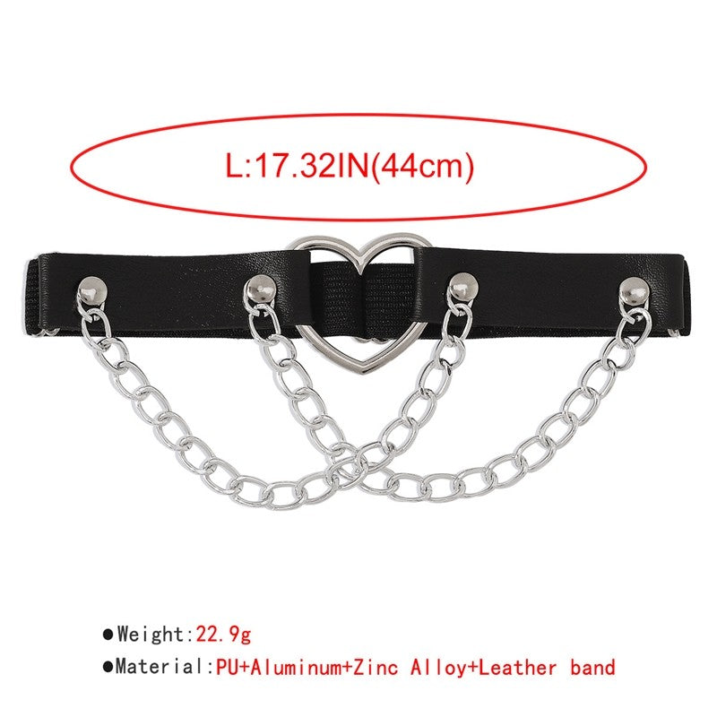 Leather Heart Rivet Chain Leg Strap