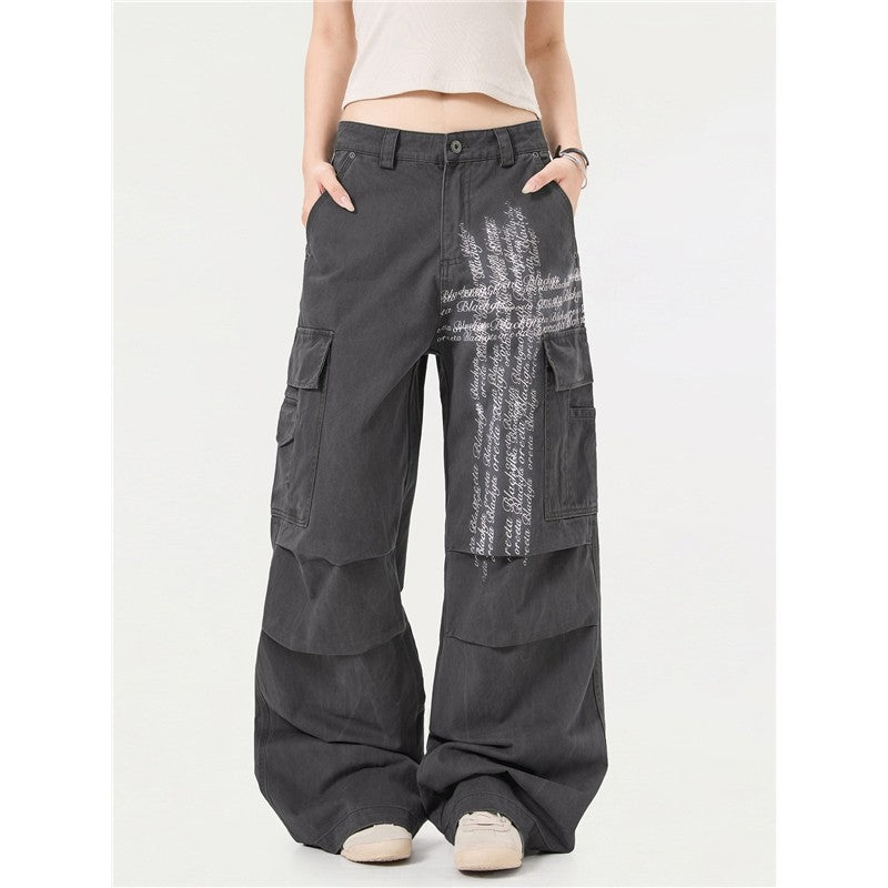 Printed Cargo Pants Retro Pleated Unisex