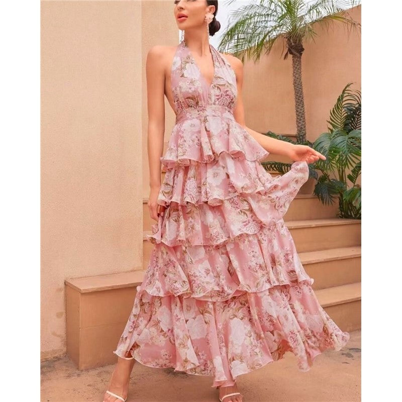 Long Layered Print Maxi Dress