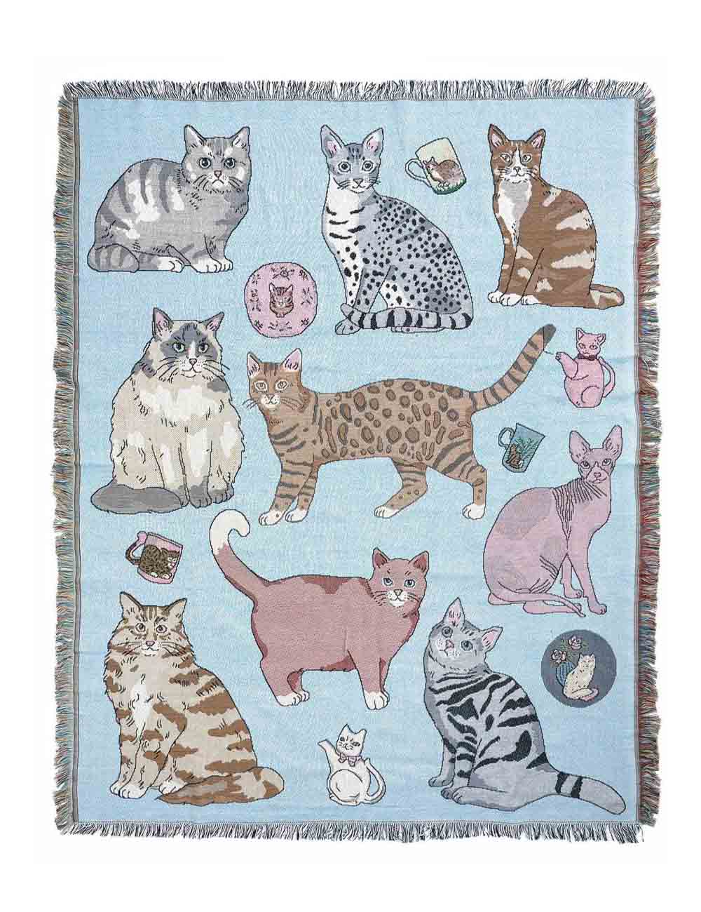 Cozy Funny Cat Prints Tapestry Throw Blanket