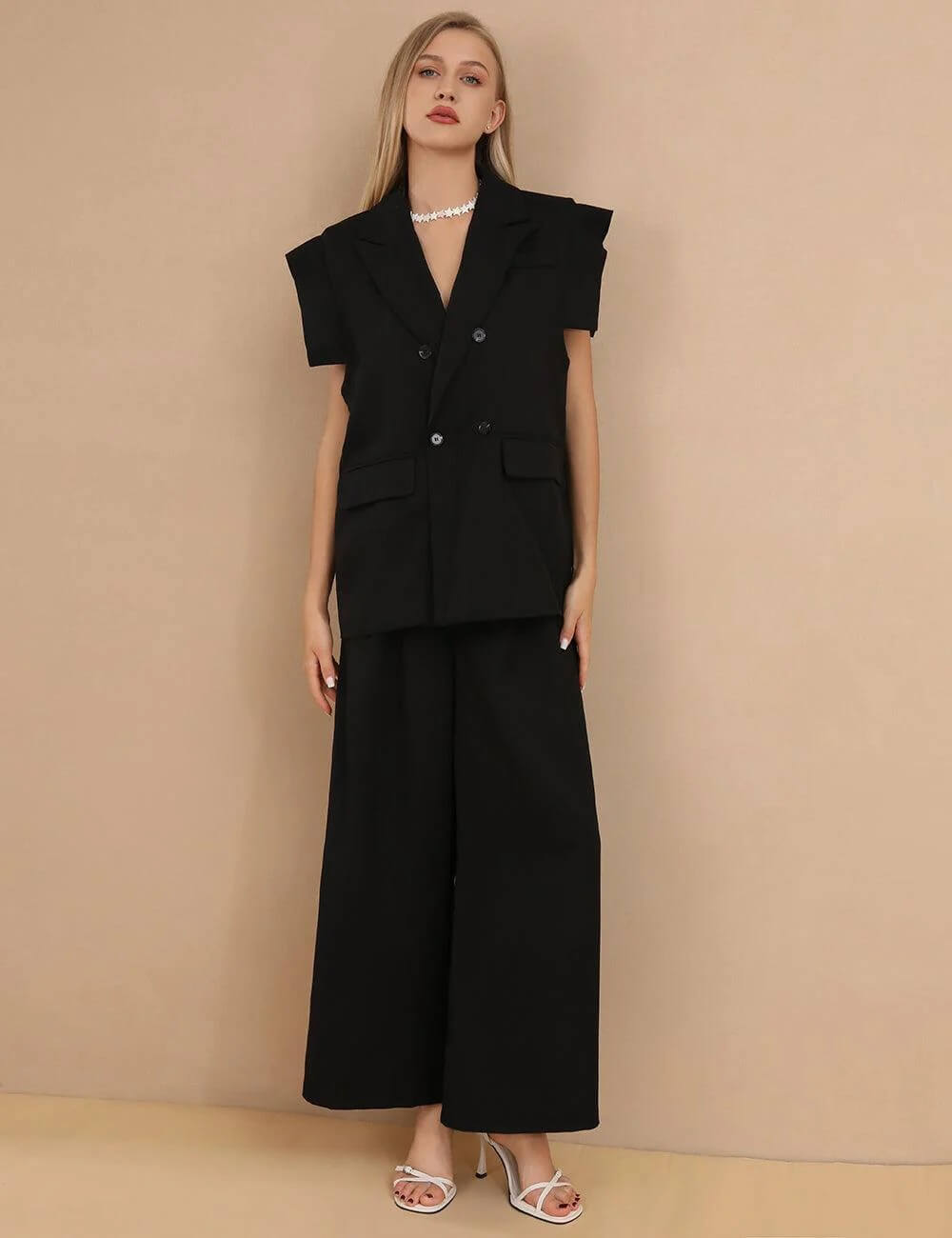 Sleeveless V-Neck Vest and Pants Sets