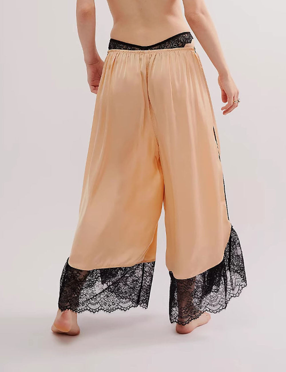 Casual Solid Color Lace Splice Satin Pants