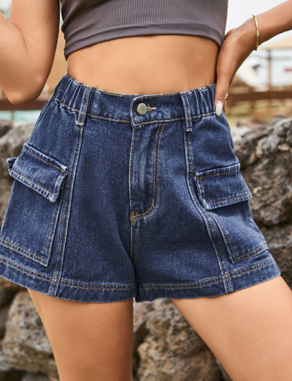 Cargo Mid Waist Denim Shorts