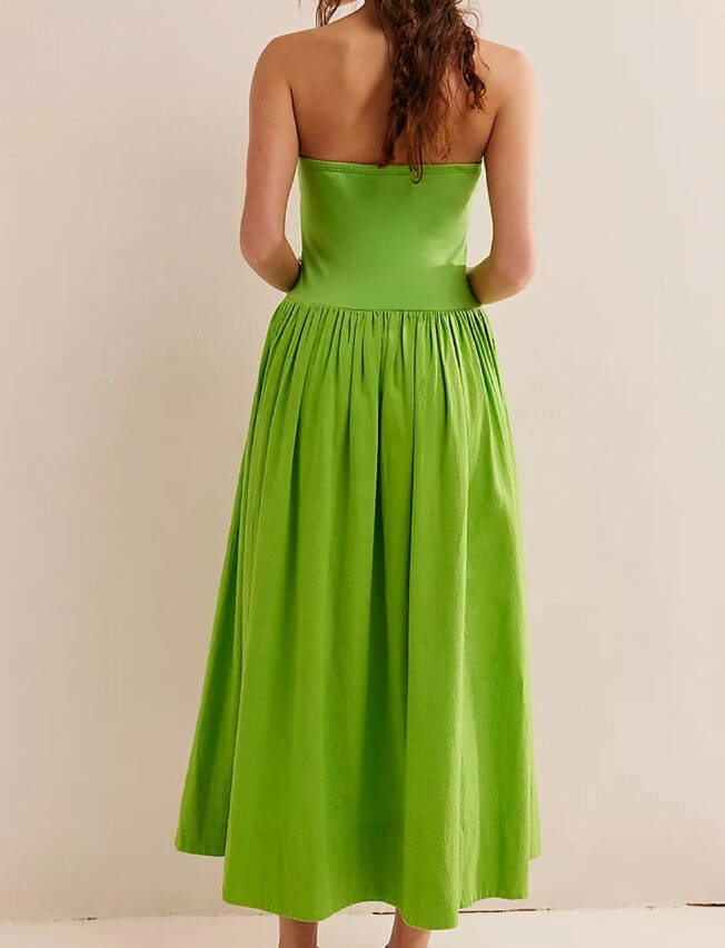Solid Color Strapless Maxi Dress