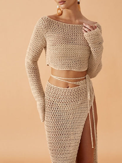 Solid Color Side Slit Sexy Knit Cover Up