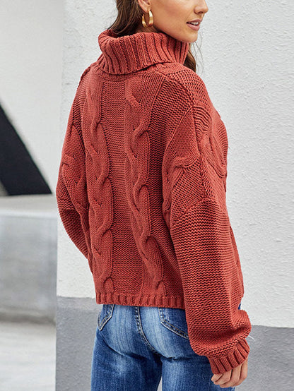 Jacquard High-Neck Long Sleeves Sweater Tops