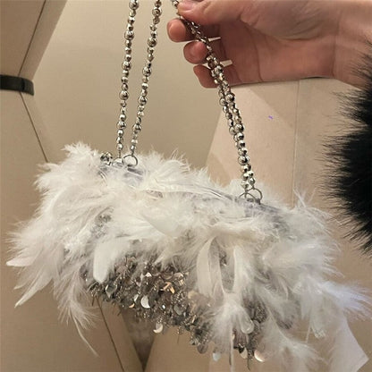 Feather Sequin Evening Clutch Bag