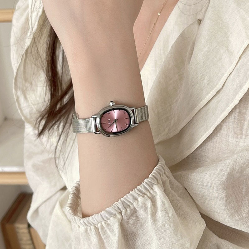 Oval Dial Milanese Mesh Strap Quartz Watch