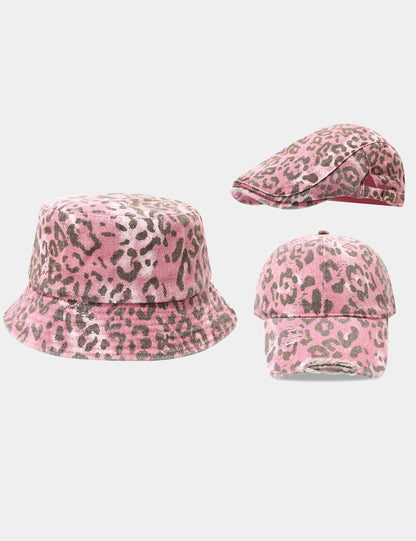 Distressed Retro Leopard Print Bucket Hat