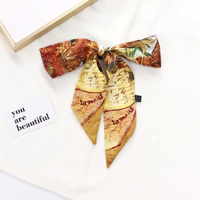 Vintage Elegant Oil Painting Long Silk Scarf