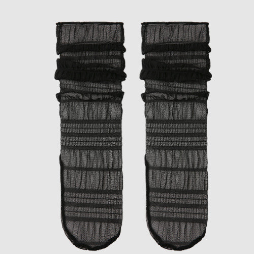 Minimalist Mesh Lace Trim Slouch Socks