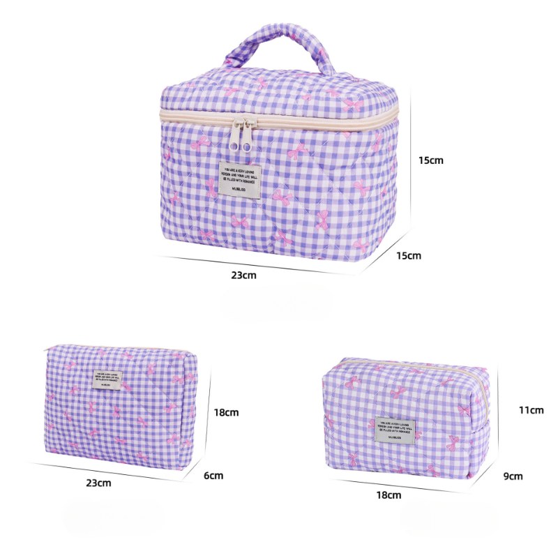 Sweet Color Block Plaid Bow Make Up Bag