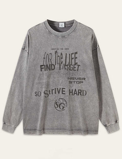 Retro Washed Letter Print Loose T-Shirt