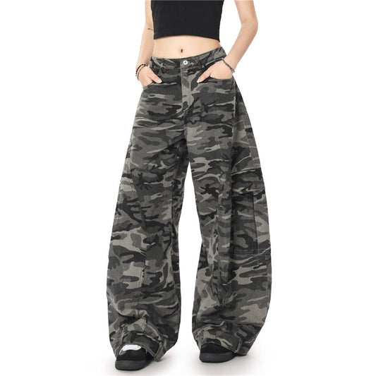 Camouflage Cargo Pants With Reversible Wide Leg Design