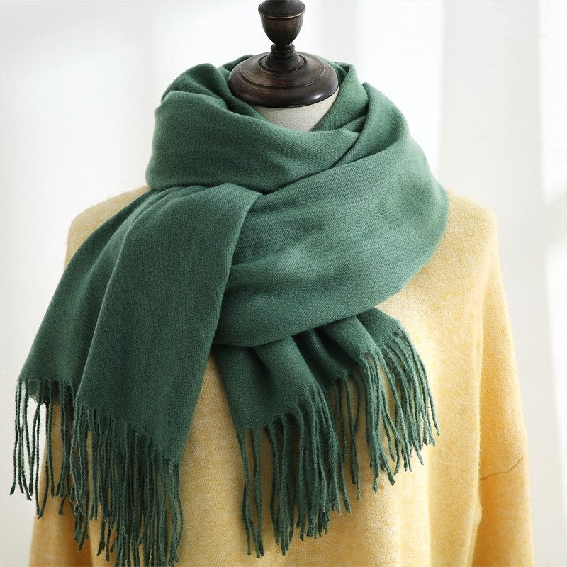 Solid Color Imitated Cashmere Tasseled Shawl Scarf