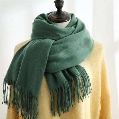 Solid Color Imitated Cashmere Tasseled Shawl Scarf