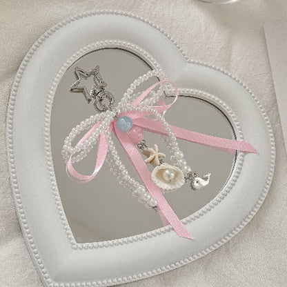 Elegant Pink Bow Pearl Keychain Bag Charm