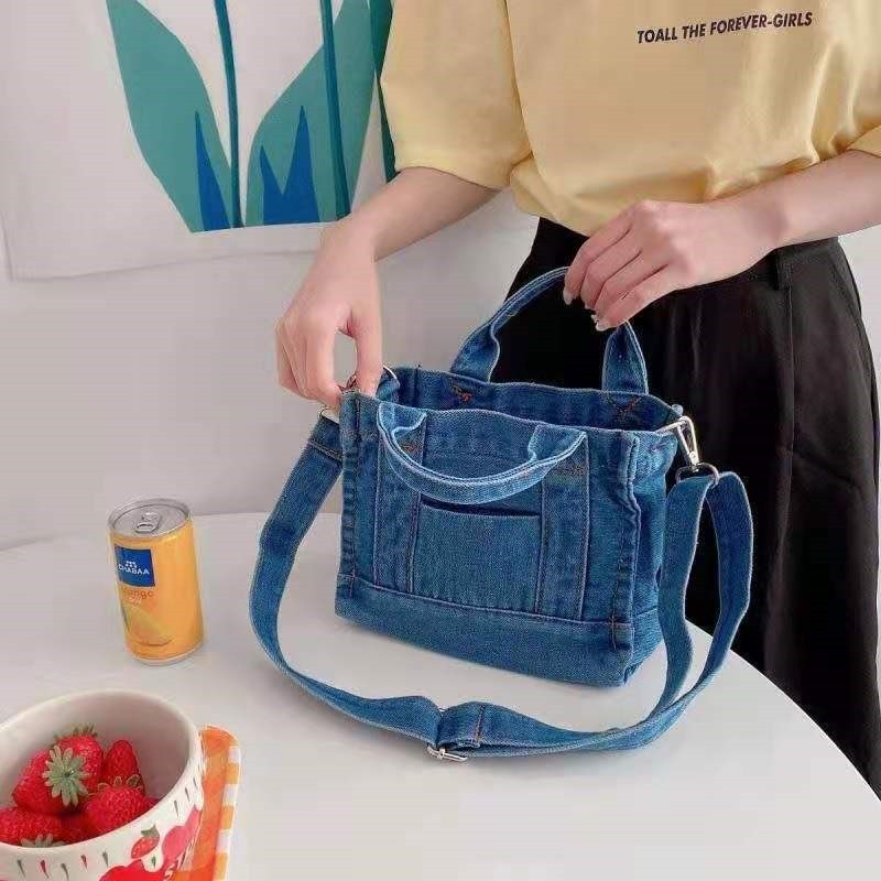 Detachable-Strap Denim Crossbody Bag