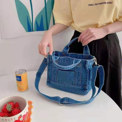 Detachable-Strap Denim Crossbody Bag