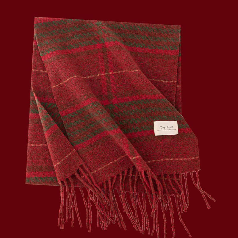 Retro Soft Wool Checkered Fringed Winter Scarf