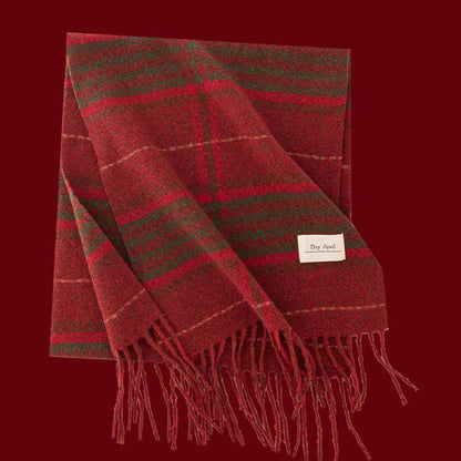 Retro Soft Wool Checkered Fringed Winter Scarf