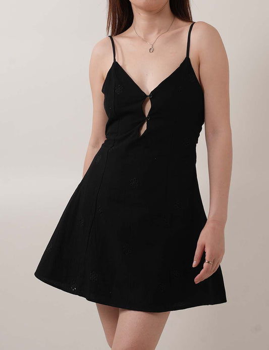 Sexy Embroidery Buttons Spaghetti Mini Dresses